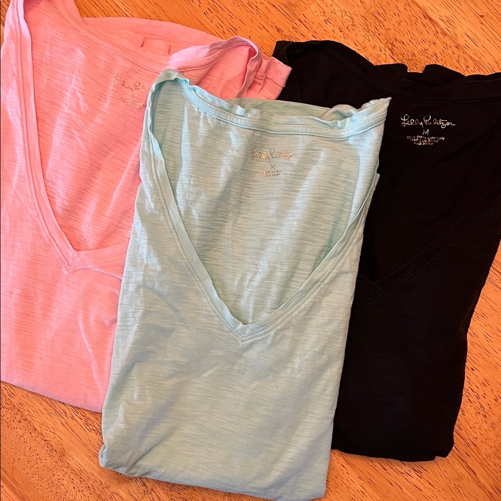 Pink, Blue, and Black V-Neck T-Shirts